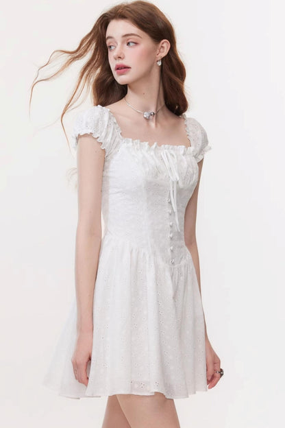 French Square Neck Mini Dress