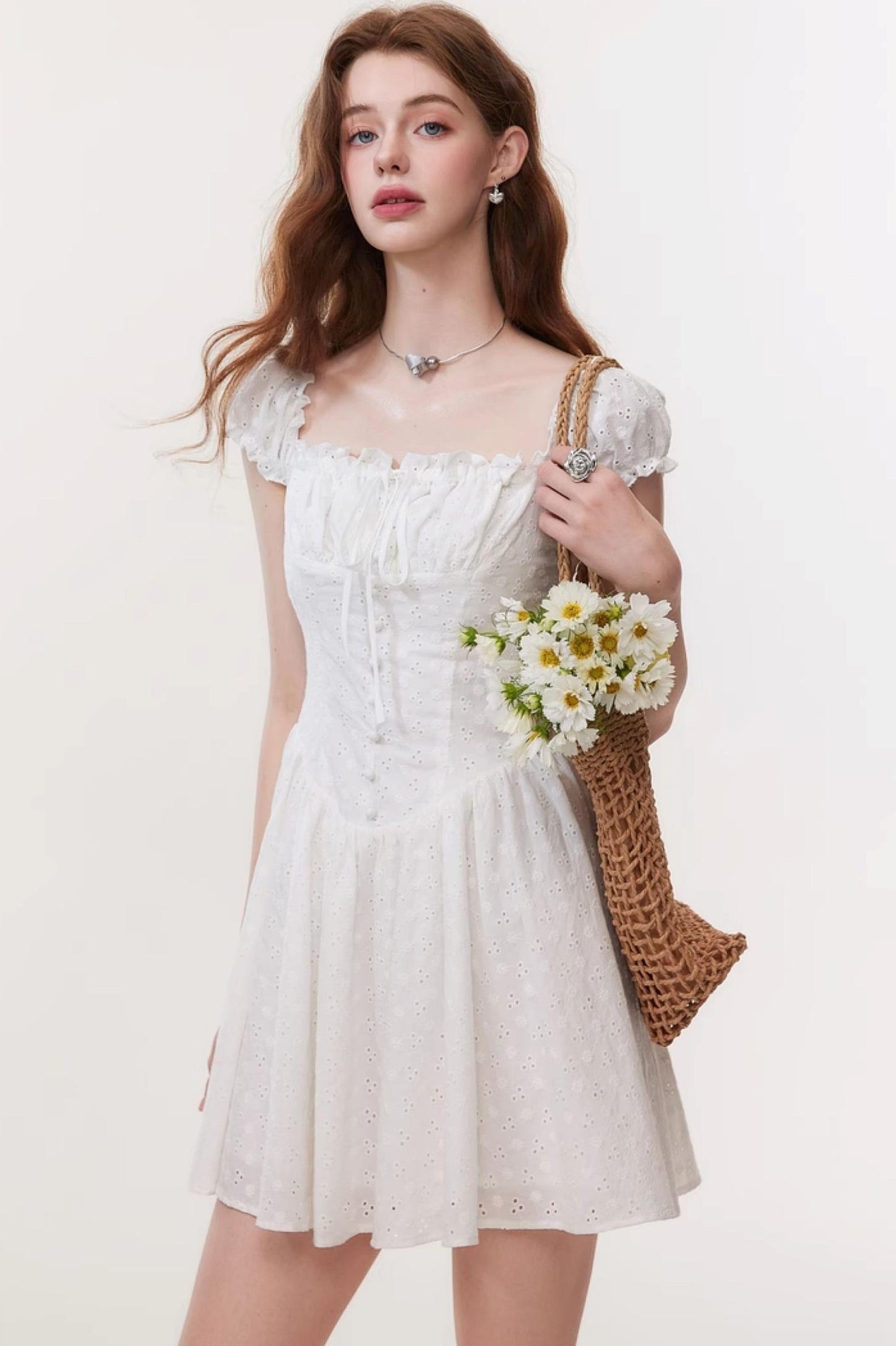 French Square Neck Mini Dress