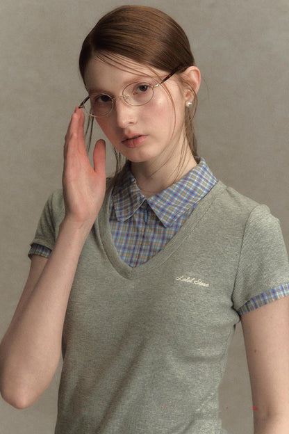 Plaid V-Neck Tee