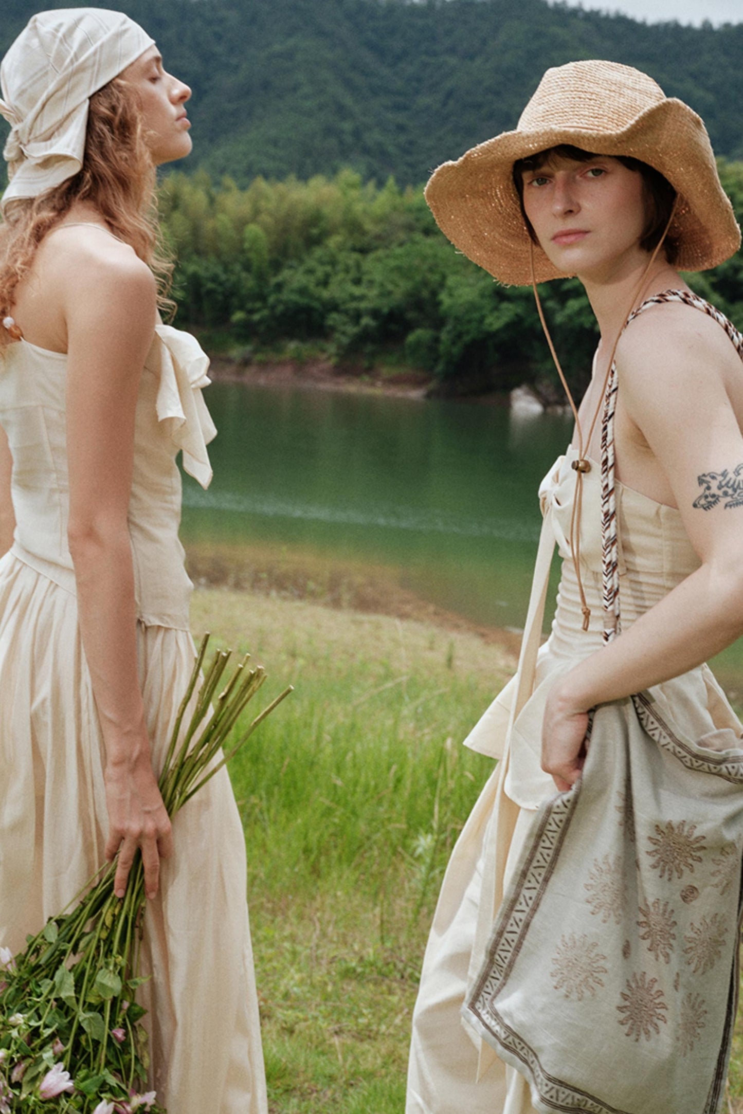 Eternal River Bandeau Top Wide-Leg Trousers Set-Up