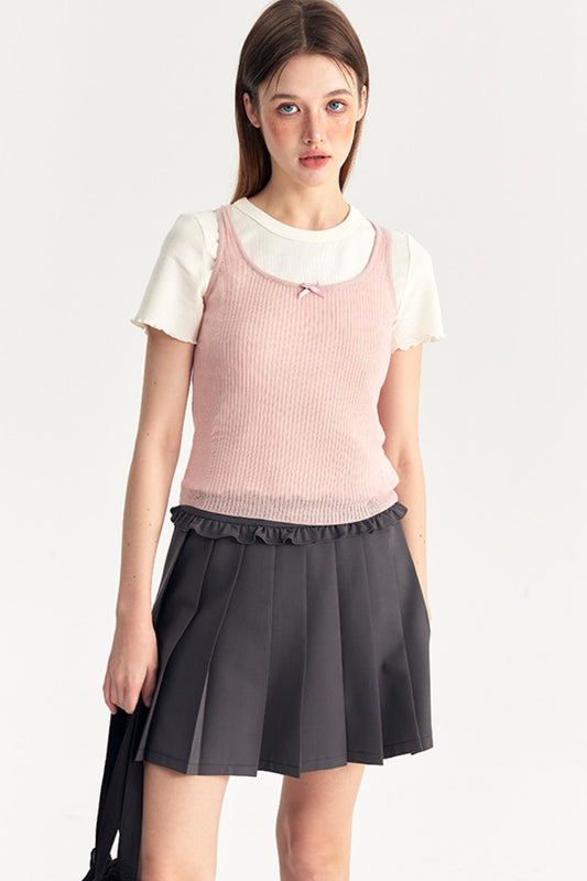 Bow Knit Vest With T-Shirt Set-Up
