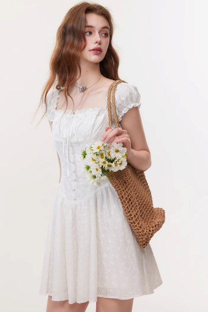 French Square Neck Mini Dress