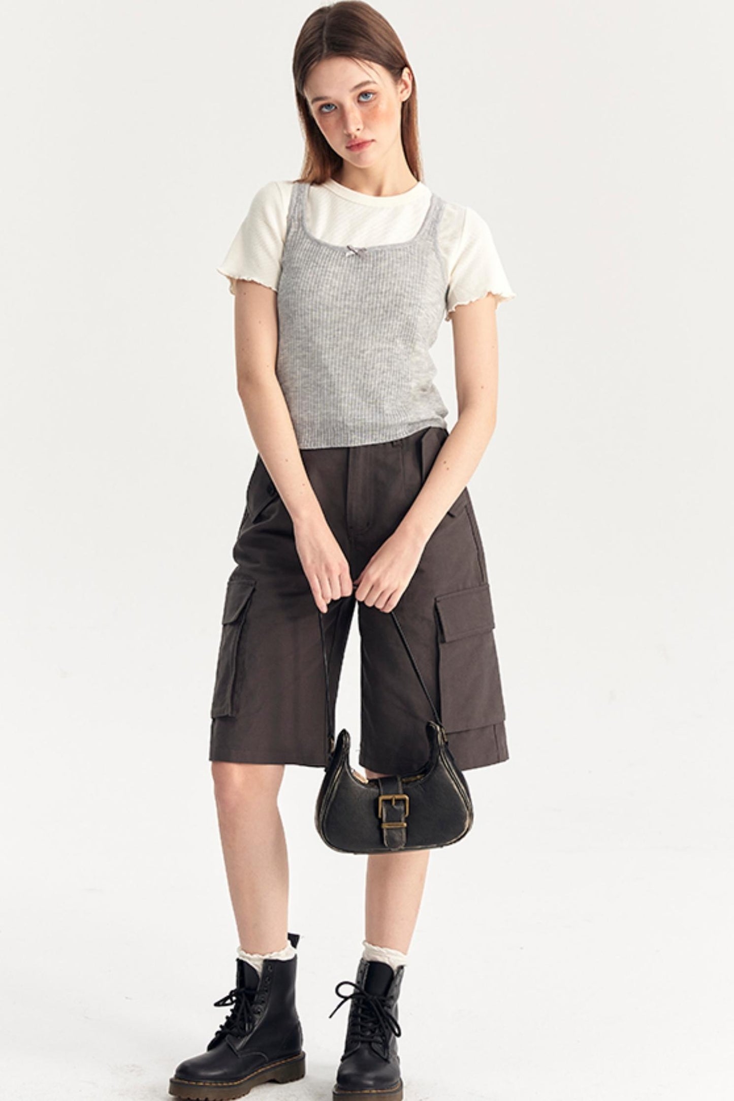 Bow Knit Vest With T-Shirt Set-Up