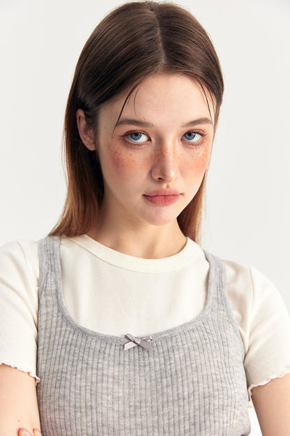 Bow Knit Vest With T-Shirt Set-Up