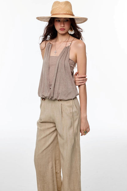 Swing Tuck Halter Neck Shirred Skirt Set-Up