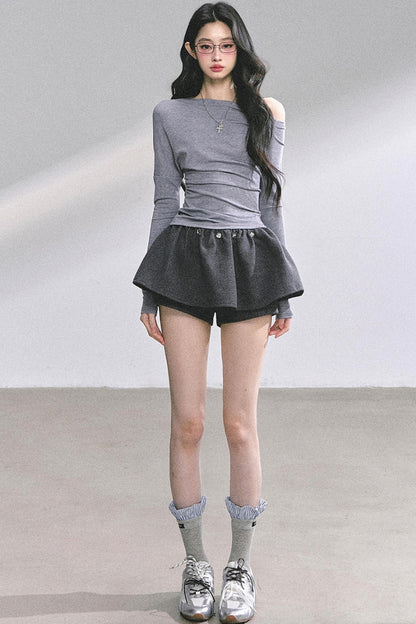 Straight Shoulder Long Sleeve T-Shirt