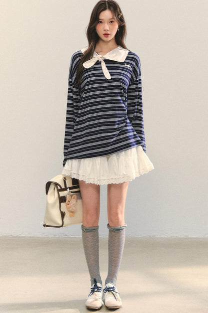 Striped Bow Tie T-Shirt Set-Up