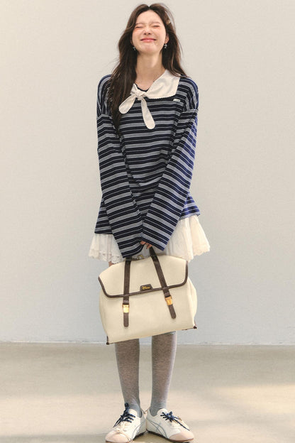 Striped Bow Tie T-Shirt Set-Up