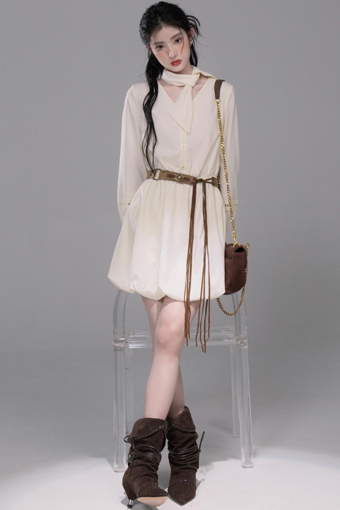 Urban Hibiscus Apricot White  Bud Dress Set-Up