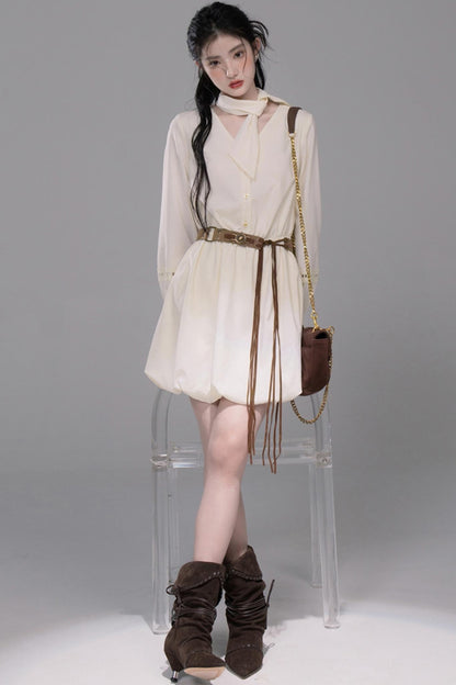 Urban Hibiscus Apricot White  Bud Dress Set-Up