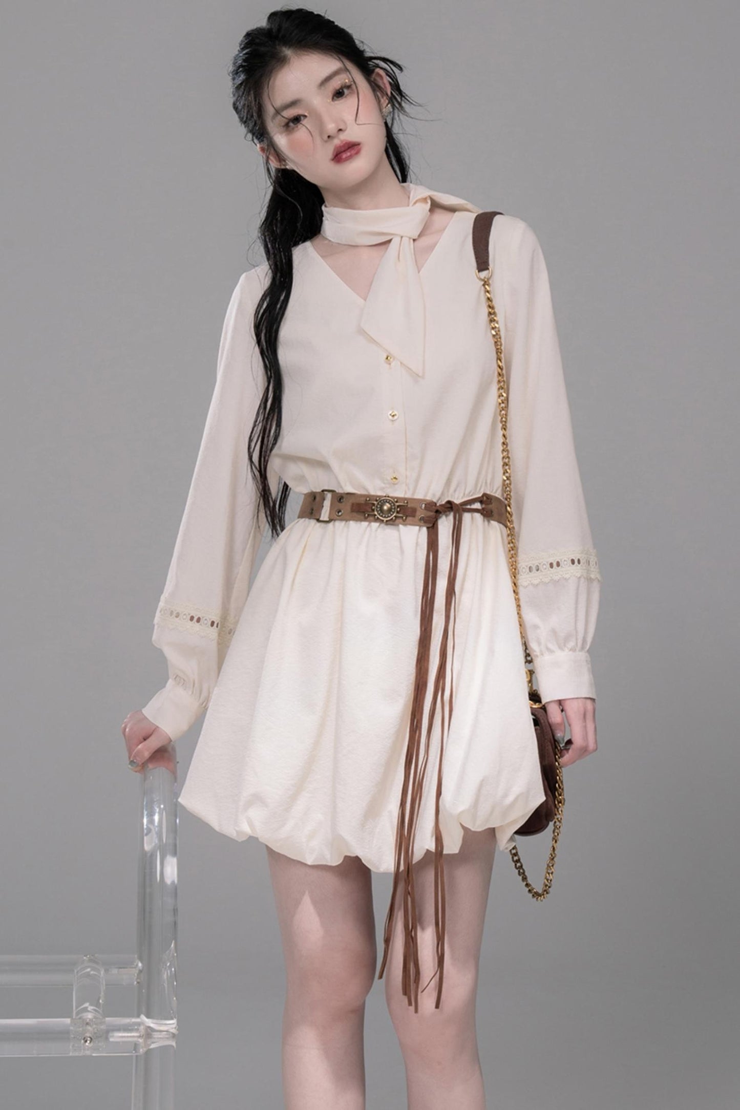 Urban Hibiscus Apricot White  Bud Dress Set-Up