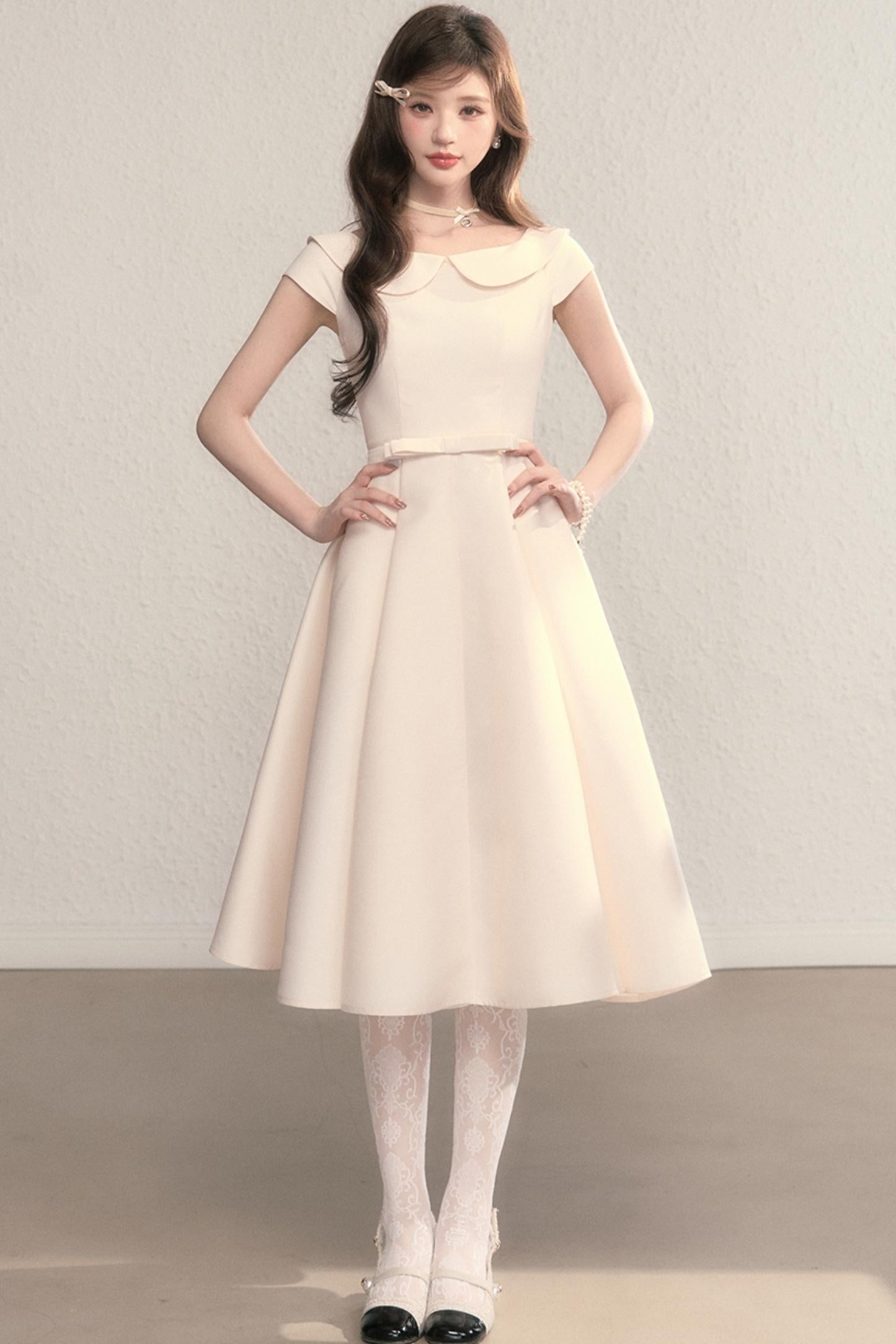 French Temperament Waist Cinched Doll Neck Dress