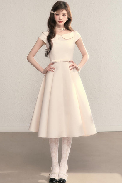 French Temperament Waist Cinched Doll Neck Dress