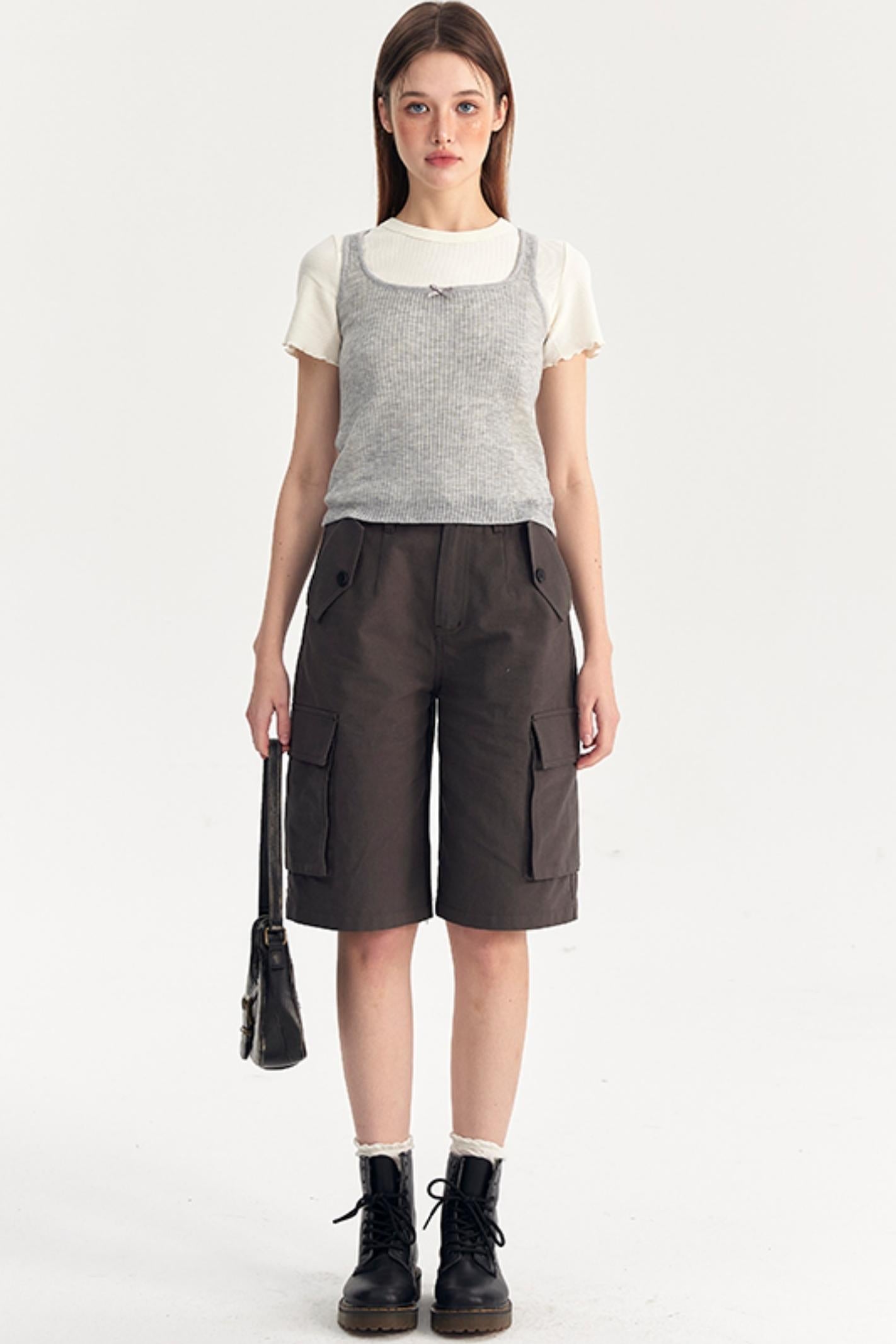 Bow Knit Vest With T-Shirt Set-Up