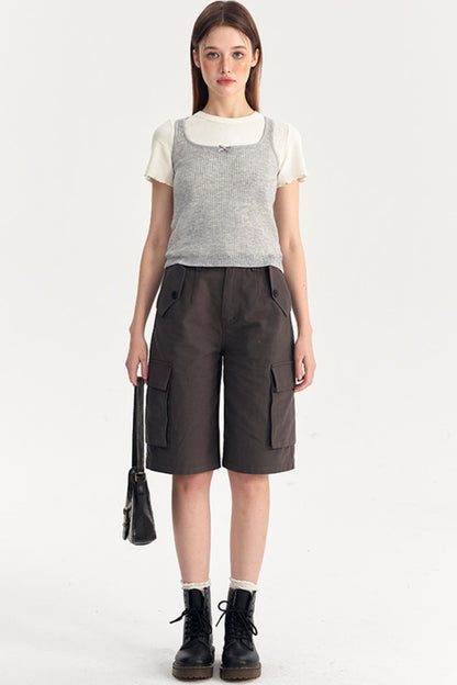 Bow Knit Vest With T-Shirt Set-Up