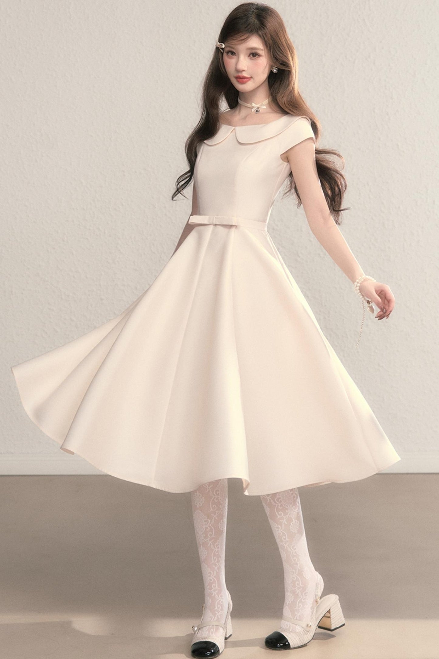 French Temperament Waist Cinched Doll Neck Dress