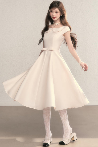 French Temperament Waist Cinched Doll Neck Dress