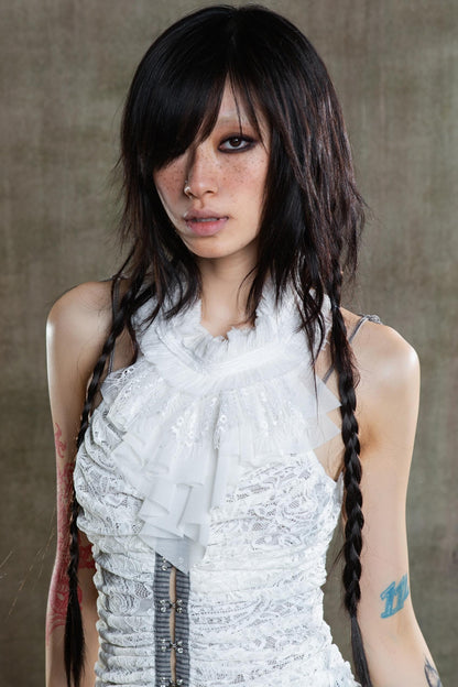 Necklace Accessory Multi-Ruched Lace Halter Top Set