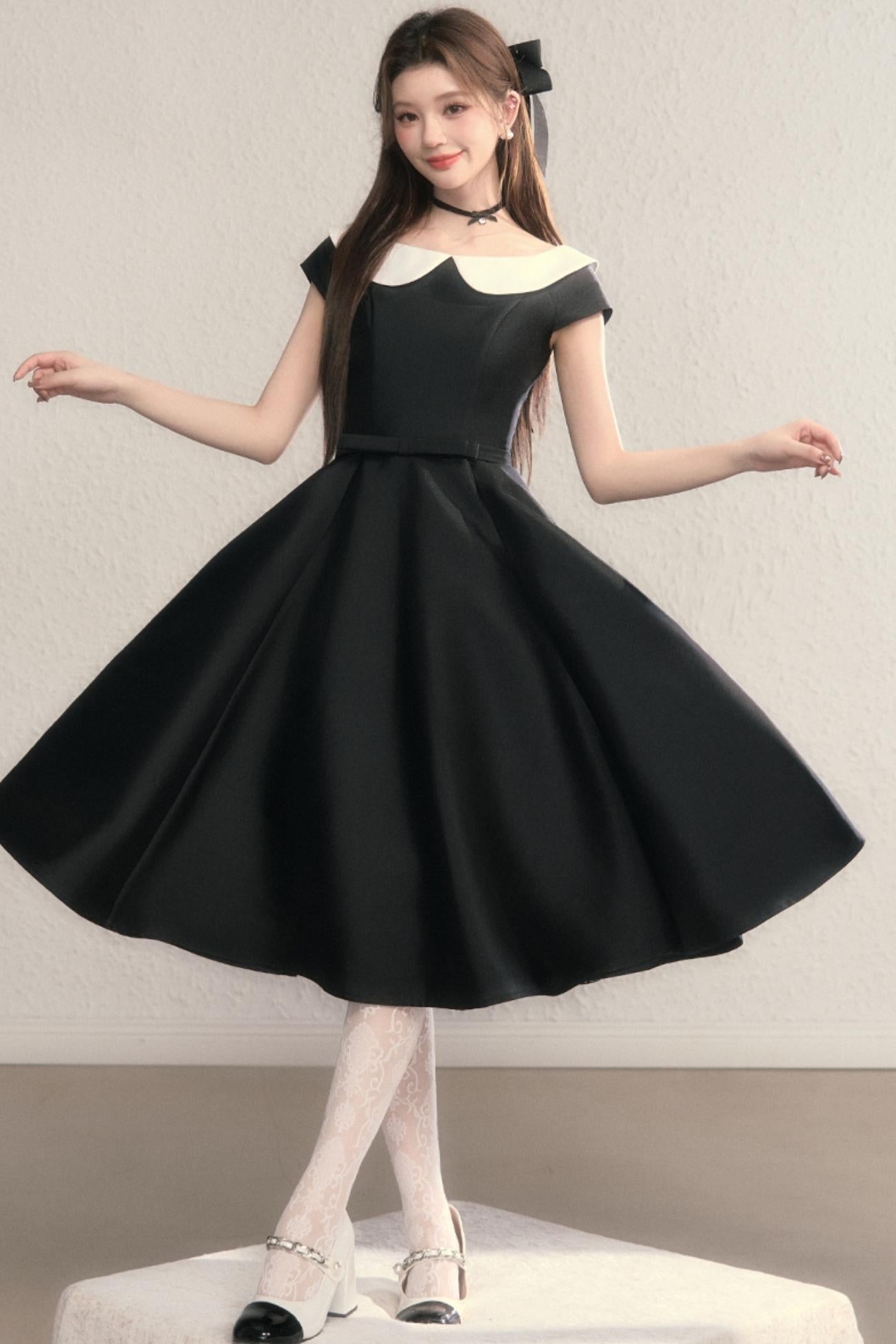 French Temperament Waist Cinched Doll Neck Dress