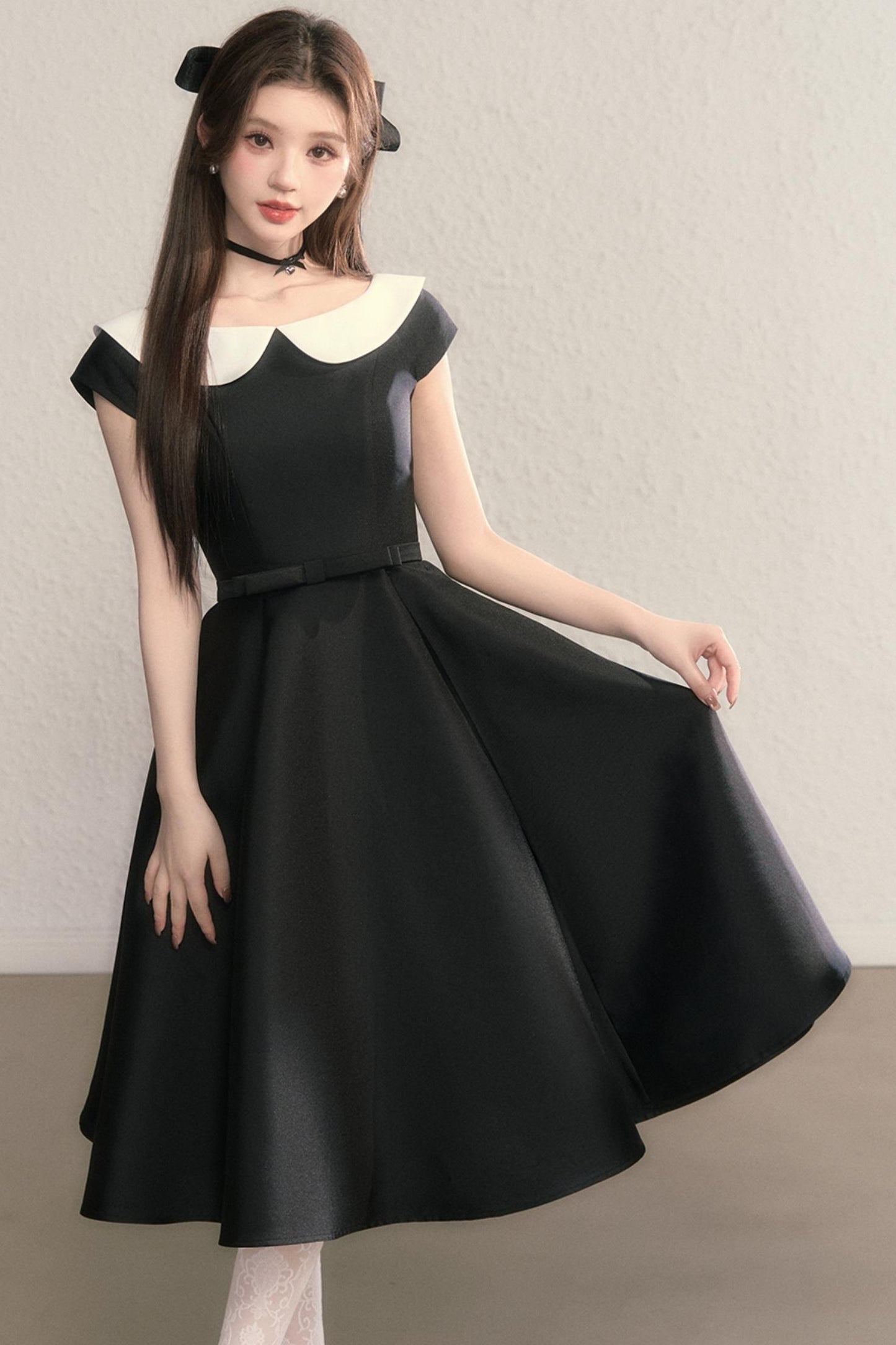French Temperament Waist Cinched Doll Neck Dress