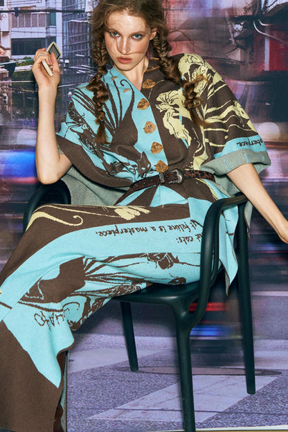 Purple Gold Hand-Painted Knitted Set-Up