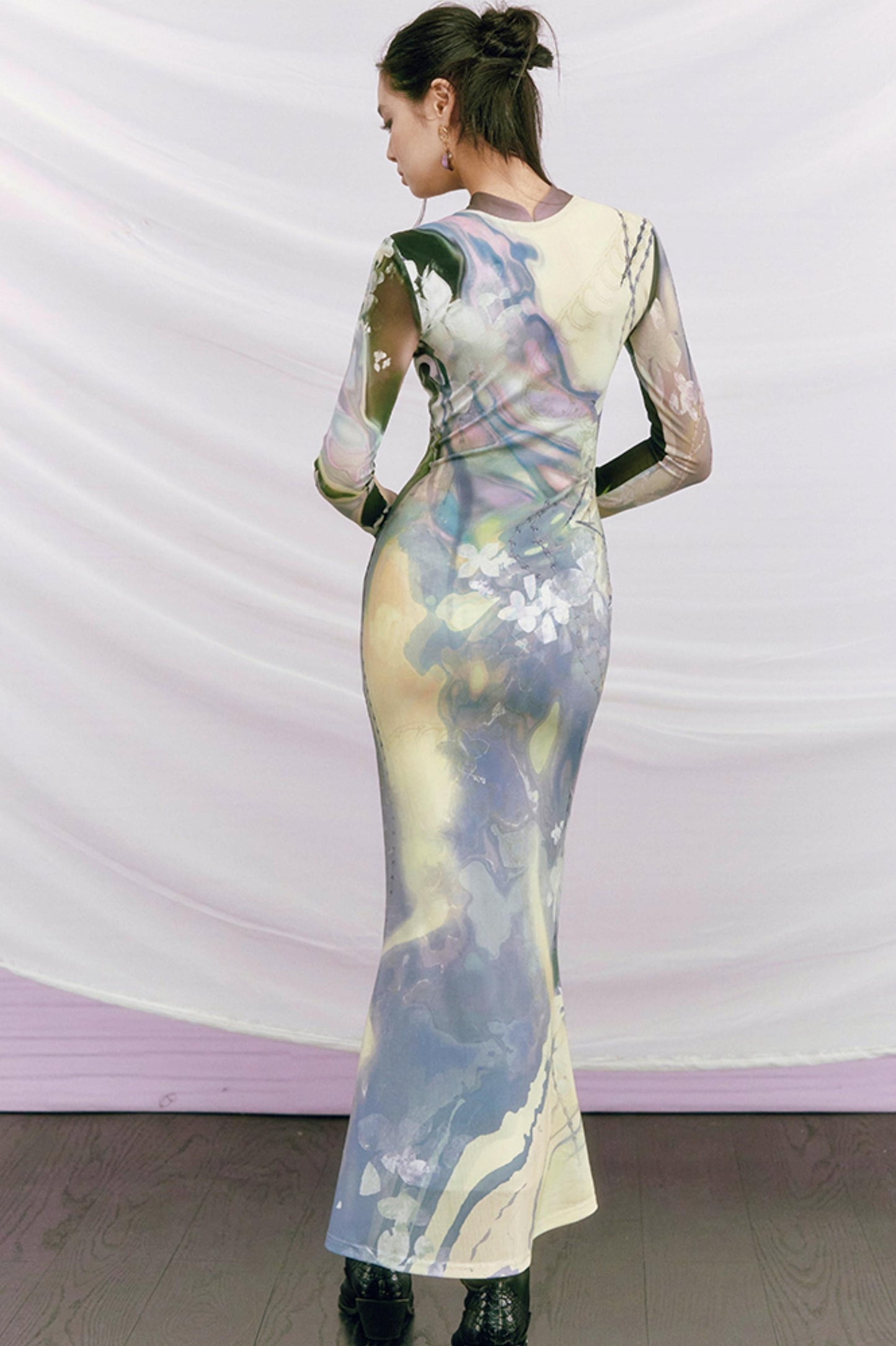 Golden Pearl Impressionist Cheongsam Dress