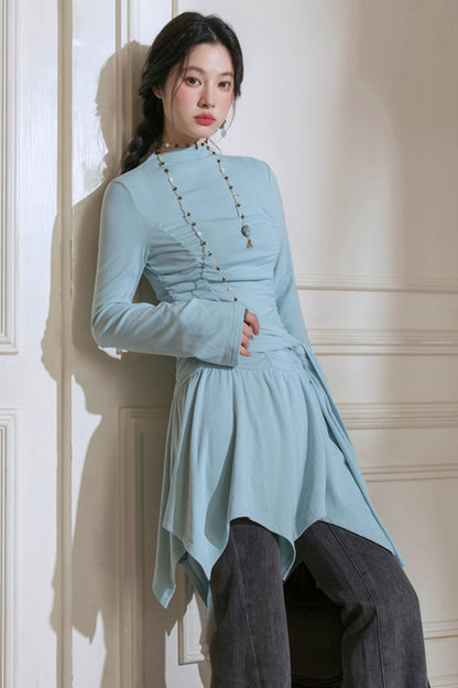 Pleated Turtleneck Dress