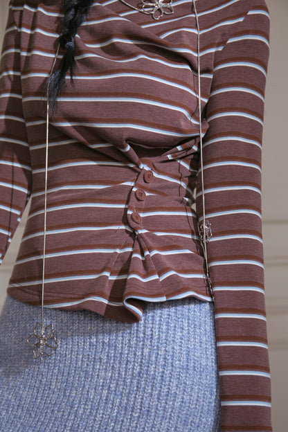 Soft Gray and Yellow Striped Knitted T-Shirt