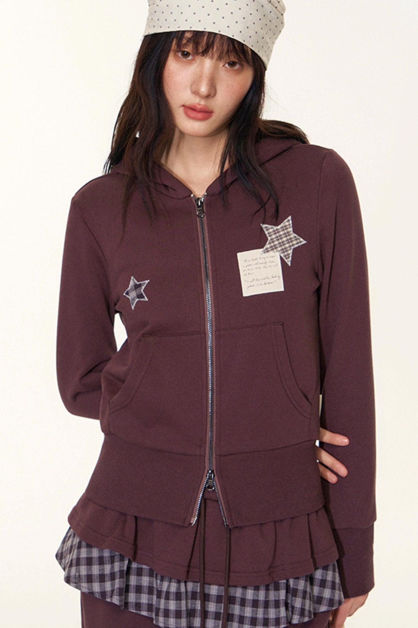 Star Patch Embroidered Hooded Cardigan Set-Up