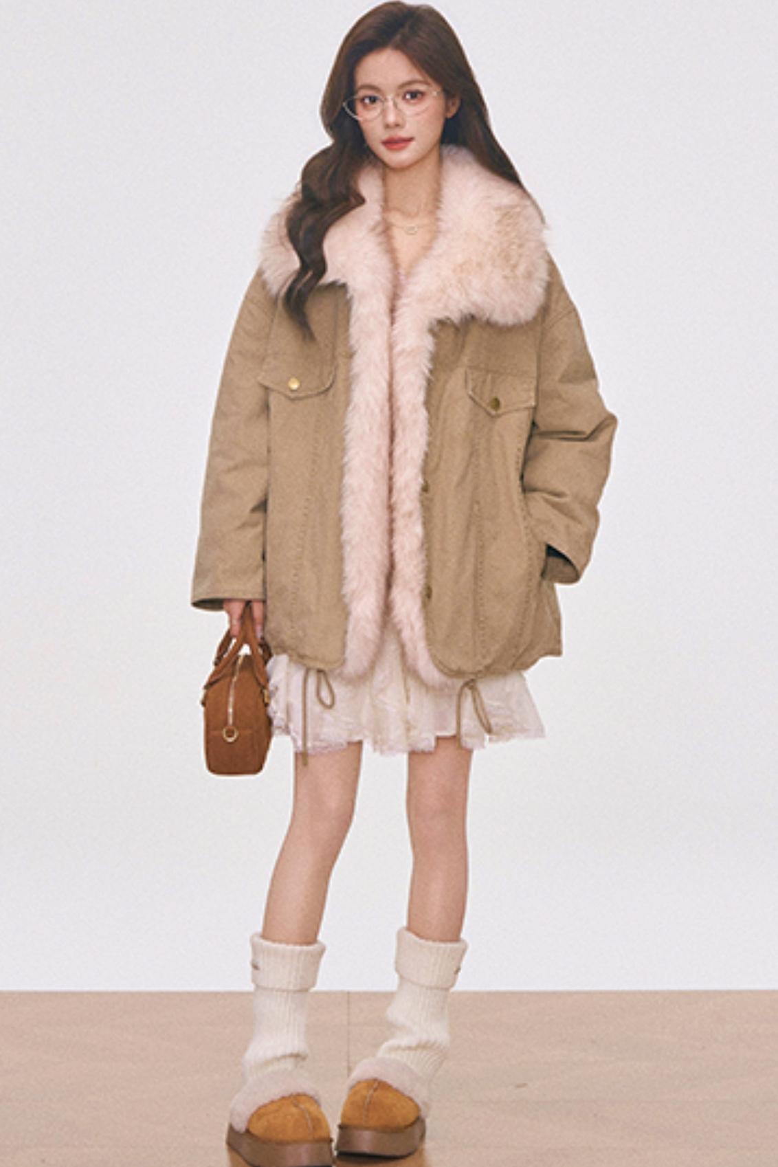 Washed Fur Patchwork Jacket Set-Up