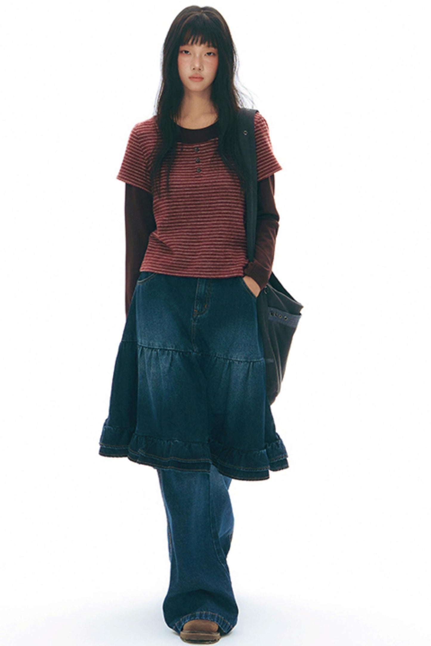 Brushed Stripe Round Neck Long Sleeve Top