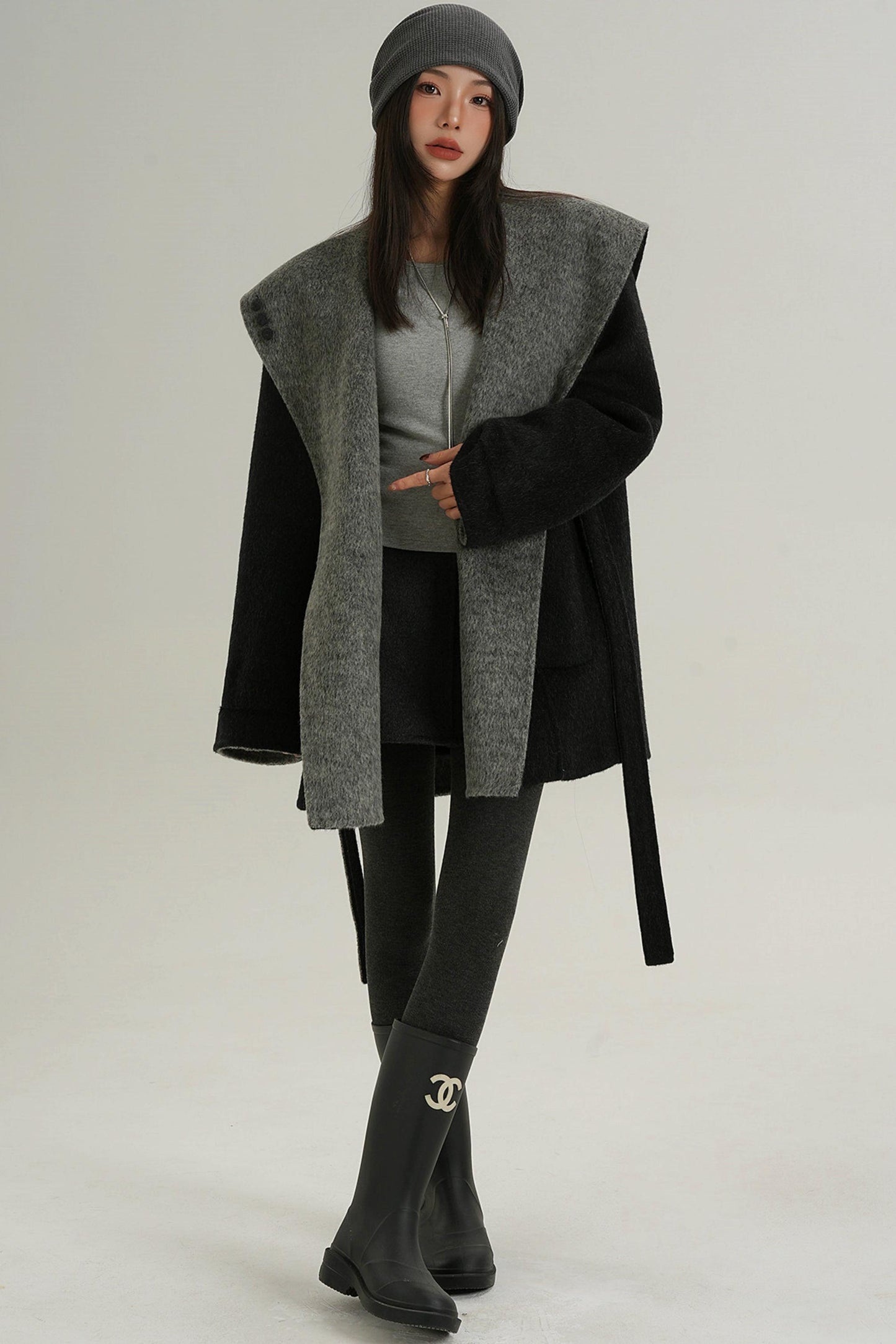 Double-Sided Large Lapel Mid-Length Wool Coat