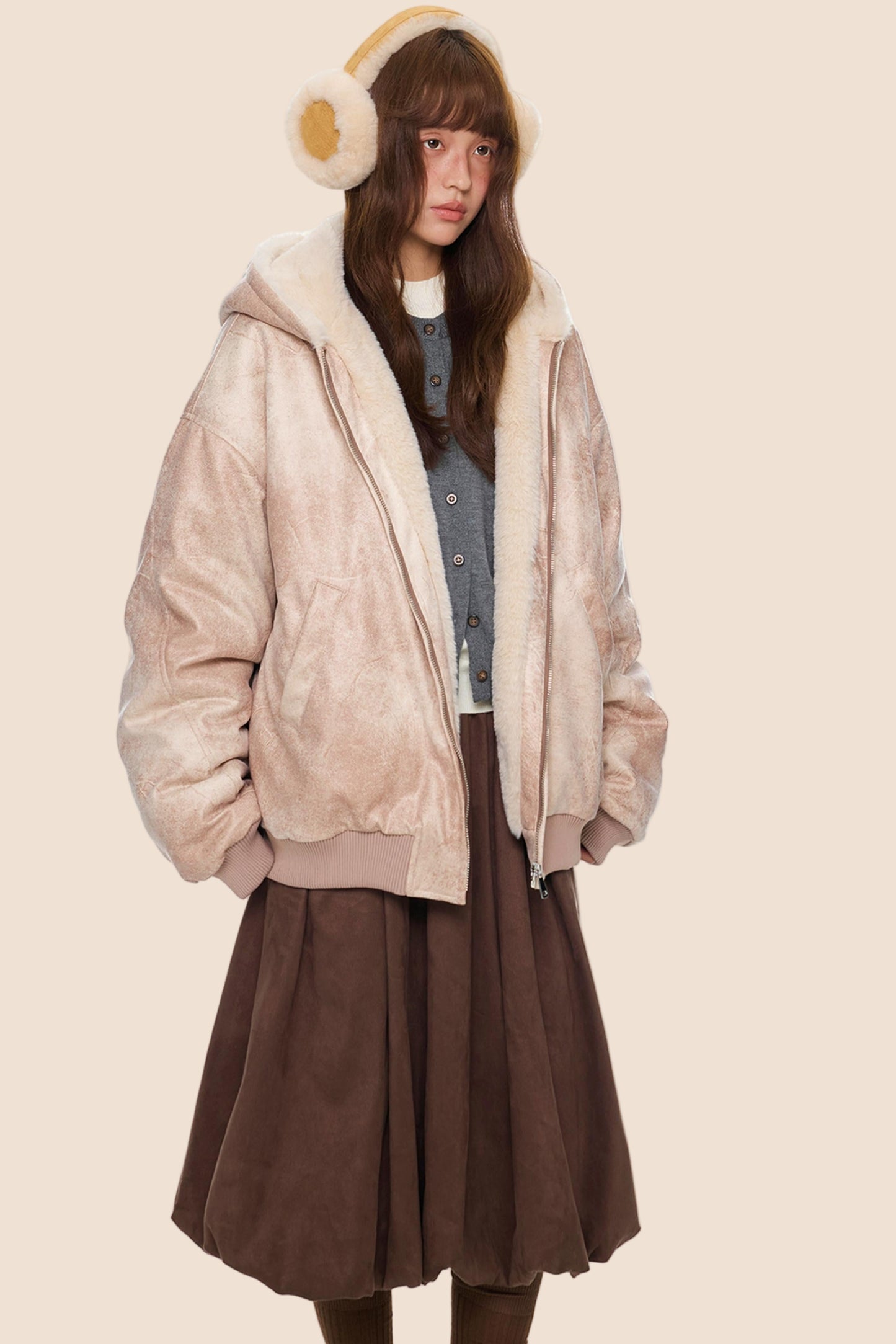 Furry Hooded Leather Jacket