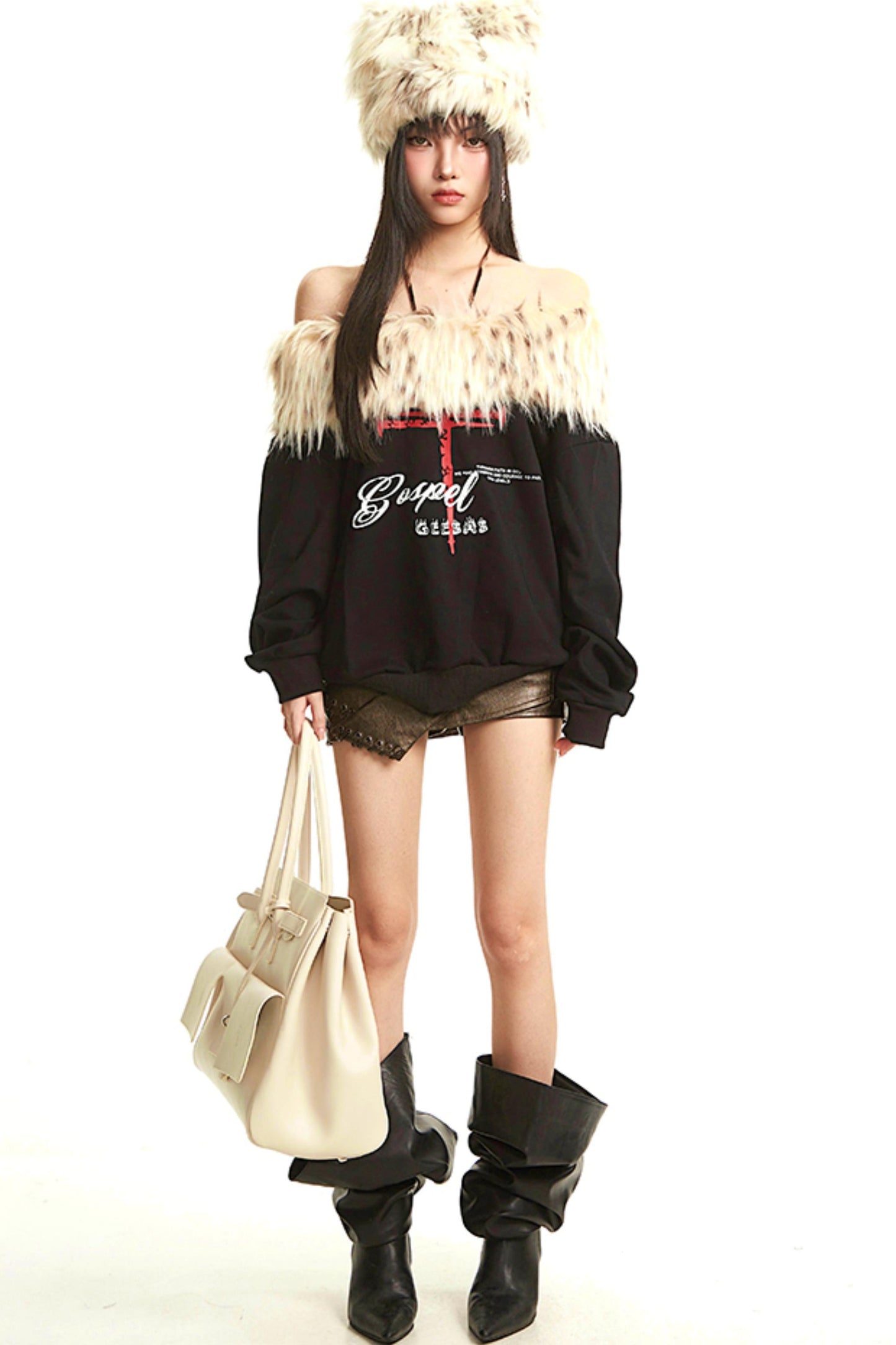 Retro Apricot Fur Collar Sweatshirt