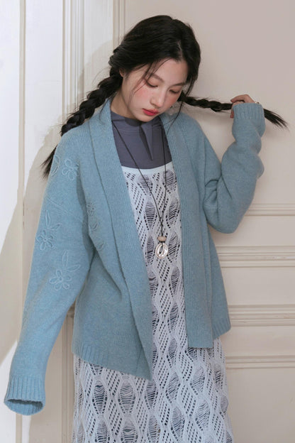 Sense Layering Gray and Blue Openwork Sundress Set