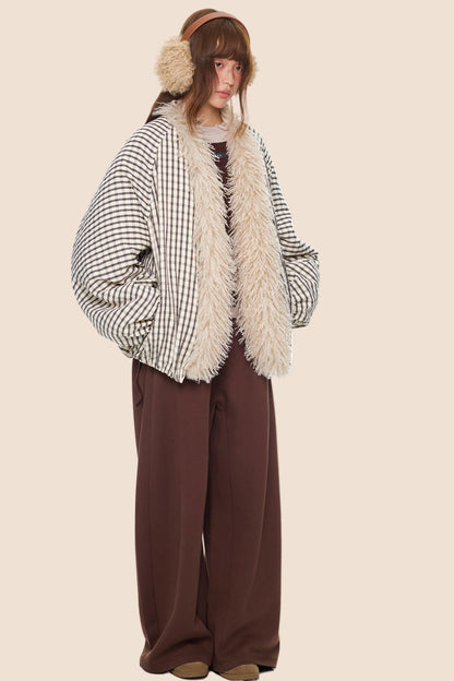 Plaid Fur Collar Jacket