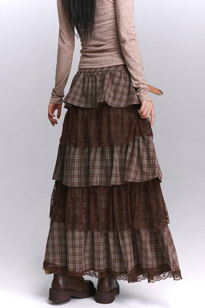 Brown Plaid Cake Skirt