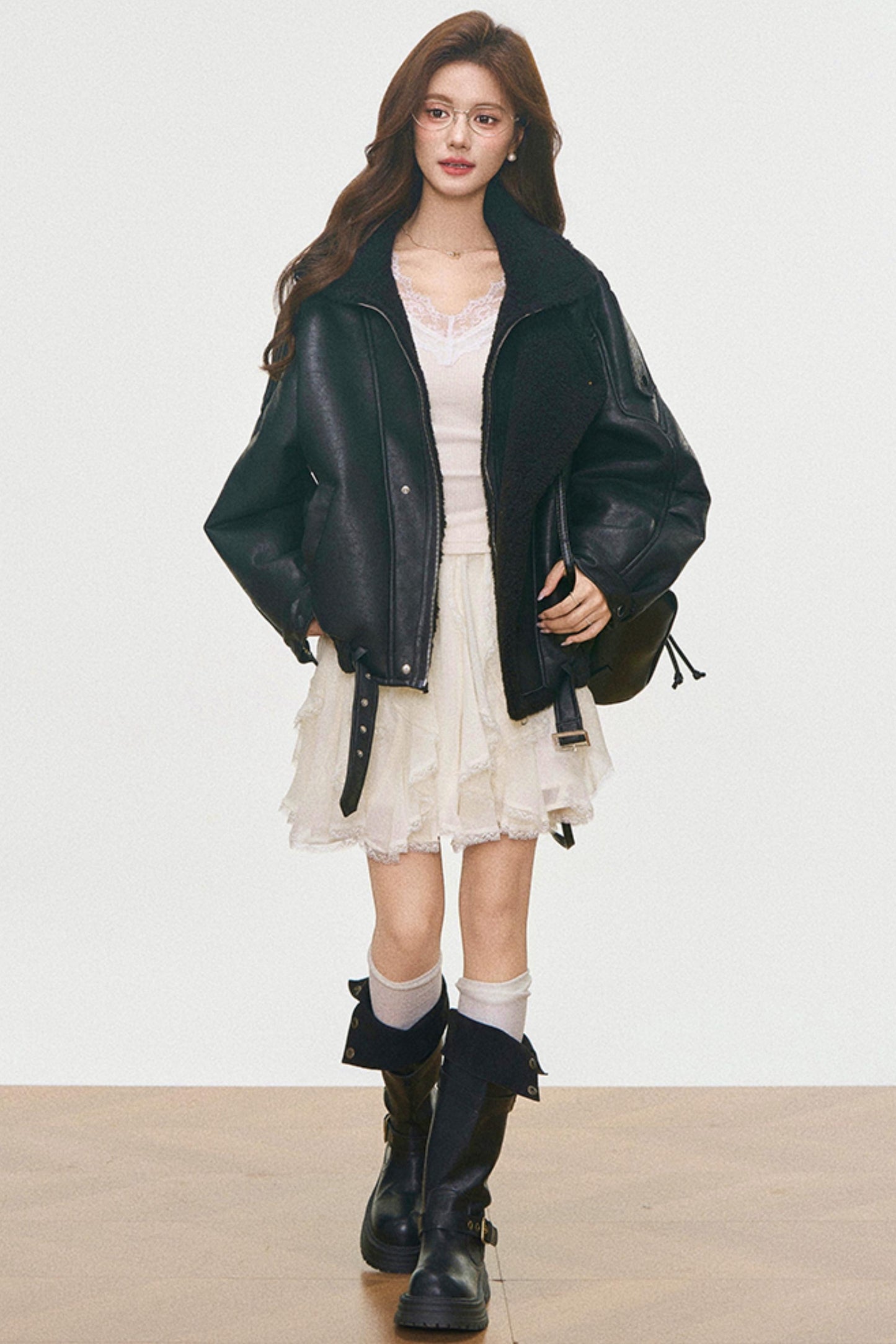 Leather And Fur Motorcycle Jacket Set-Up