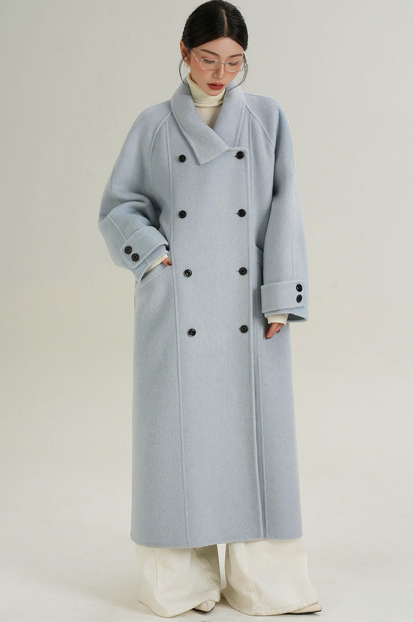 Elegant Blue Wool Coat