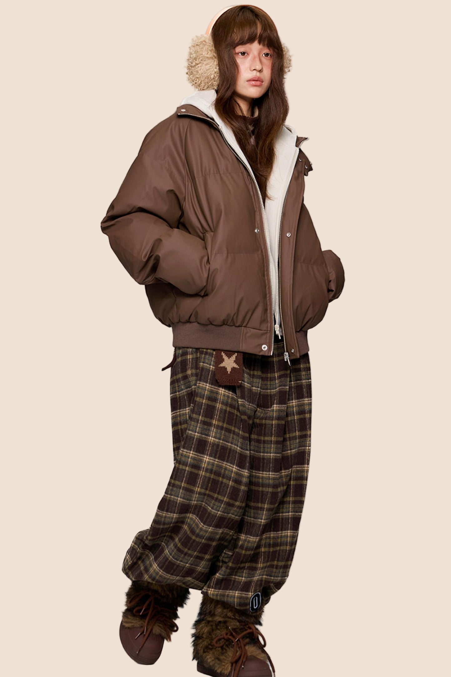 Color-Blocked Leather Hooded Jacket