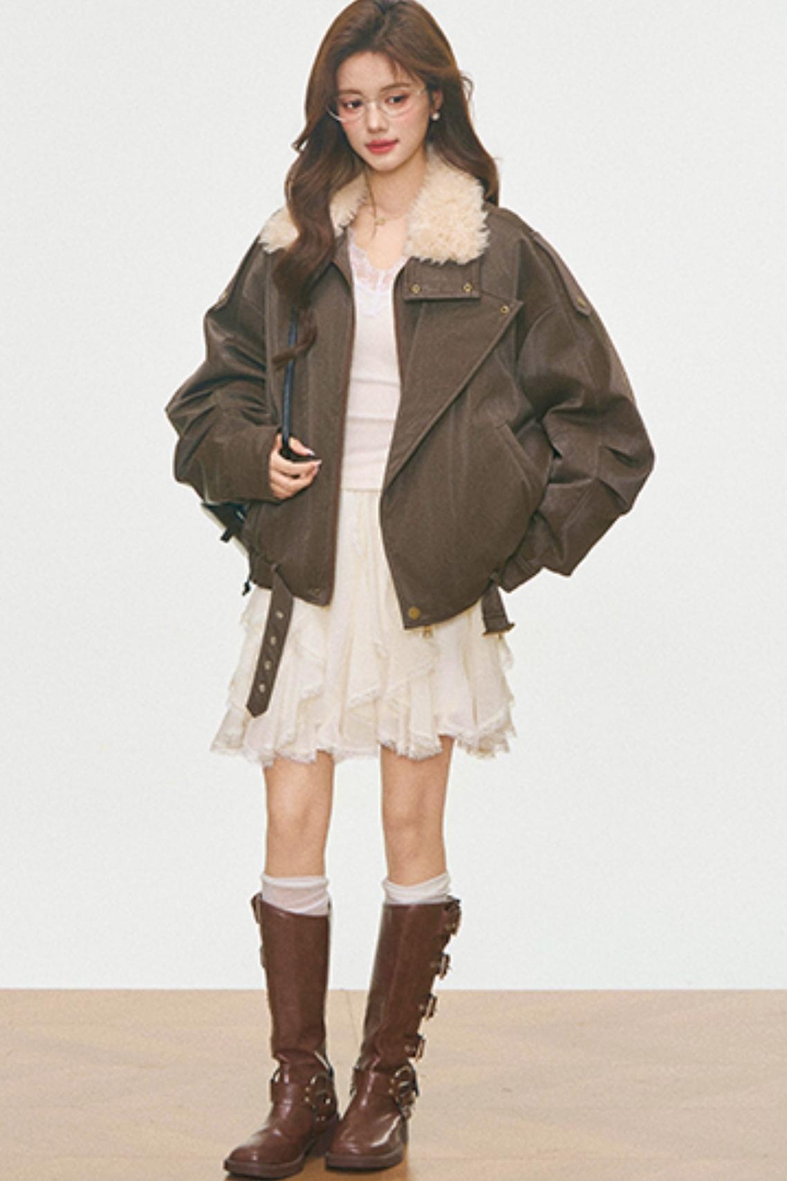 Fur Collar Cotton Coat Set-Up