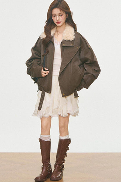 Fur Collar Cotton Coat Set-Up