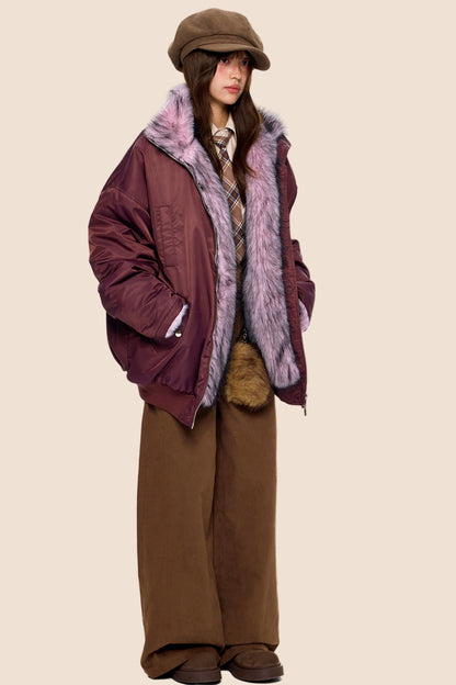 Fur-Trimmed Color-Blocked Cotton Jacket