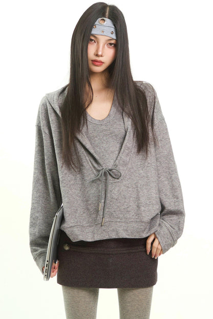Korean Gray Hooded Sweatshirt