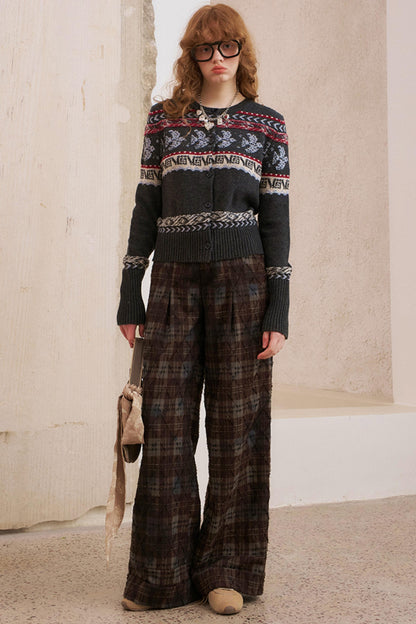 Textured Plaid Boho Slacks