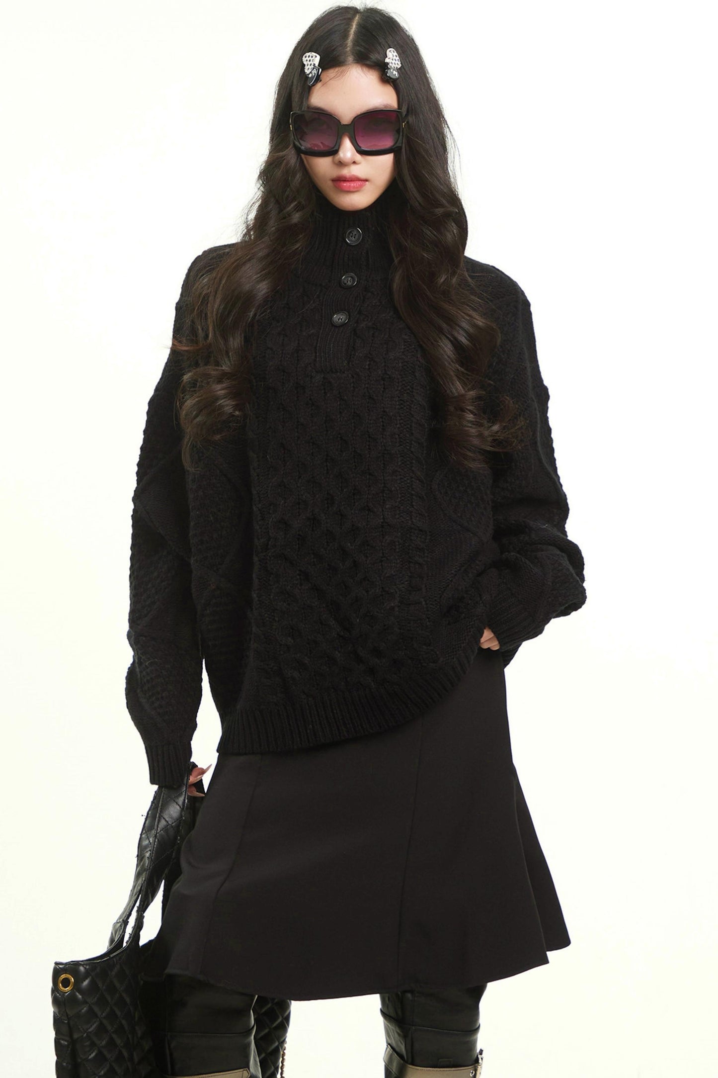 Retro Gray Twist Knitted Sweater