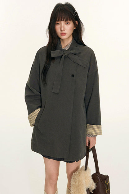 Dual-Purpose Plaid Patchwork Trench Coat