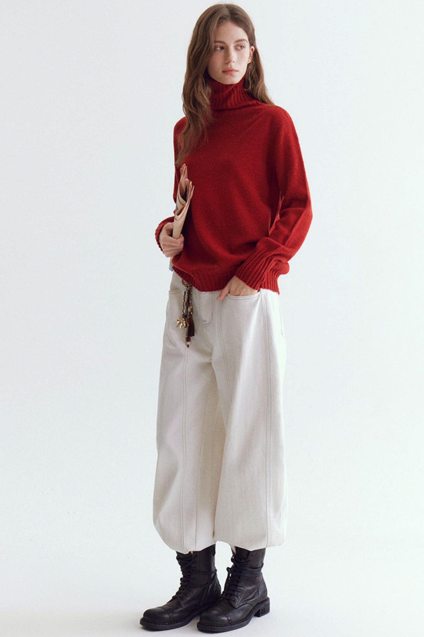 Wool Floral Yarn Turtleneck Sweater