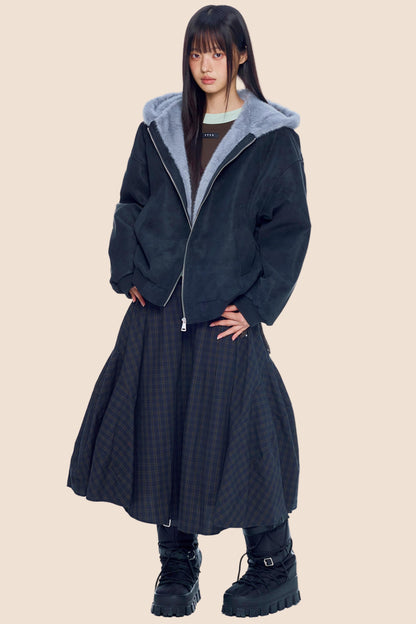 Mountain Carving Fur Collar Jacket