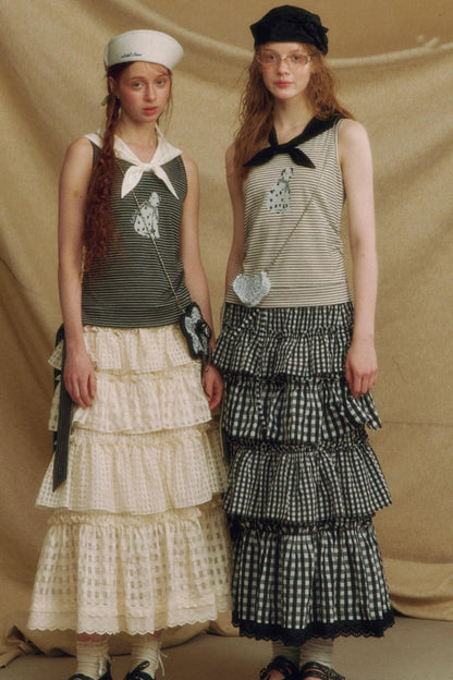 Puppy Print Bow-Striped Navy Tank Top